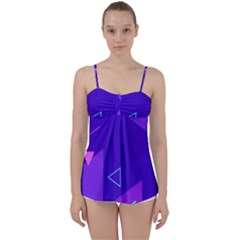 Purple Geometric Abstraction, Purple Neon Background Babydoll Tankini Top by nateshop