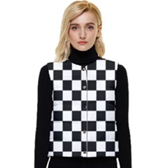 Black White Checker Pattern Checkerboard Women s Button Up Puffer Vest by Grandong