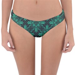 Green Damask Pattern Vintage Floral Pattern, Green Vintage Reversible Hipster Bikini Bottoms by nateshop