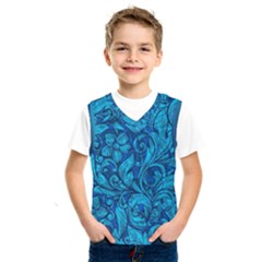 Blue Floral Pattern Texture, Floral Ornaments Texture Kids  Basketball Tank Top by nateshop