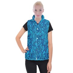 Blue Floral Pattern Texture, Floral Ornaments Texture Women s Button Up Vest by nateshop