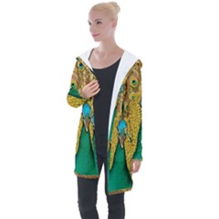 Peacock Feather Bird Peafowl Longline Hooded Cardigan by Cemarart