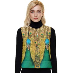 Peacock Feather Bird Peafowl Women s Button Up Puffer Vest by Cemarart