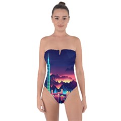 Cityscape Building Painting 3d City Illustration Tie Back One Piece Swimsuit by Bedest