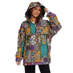 Pattern Design Art Techno  Dj Music Retro Music Device Women s Ski And Snowboard Jacket by Cemarart