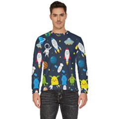 Big Set Cute Astronauts Space Planets Stars Aliens Rockets Ufo Constellations Satellite Moon Rover Men s Fleece Sweatshirt by Cemarart