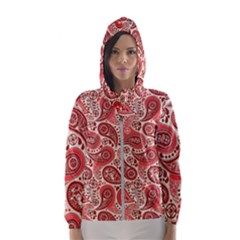 Paisley Red Ornament Texture Women s Hooded Windbreaker by nateshop