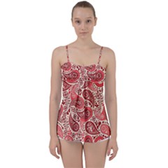 Paisley Red Ornament Texture Babydoll Tankini Top by nateshop