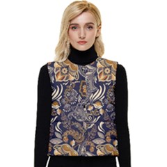 Paisley Texture, Floral Ornament Texture Women s Button Up Puffer Vest