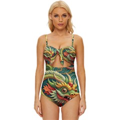 Chinese New Year ¨c Year Of The Dragon Knot Front One-piece Swimsuit by Valentinaart