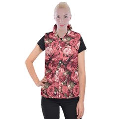 Pink Roses Flowers Love Nature Women s Button Up Vest by Grandong