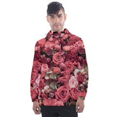 Pink Roses Flowers Love Nature Men s Front Pocket Pullover Windbreaker by Grandong