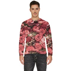 Pink Roses Flowers Love Nature Men s Fleece Sweatshirt by Grandong