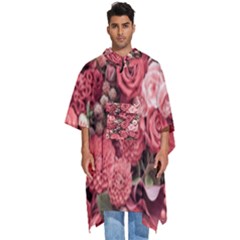 Pink Roses Flowers Love Nature Men s Hooded Rain Ponchos by Grandong