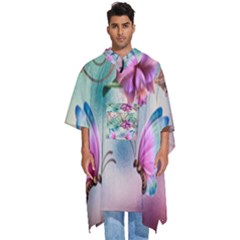 Love Amour Butterfly Colors Flowers Text Men s Hooded Rain Ponchos by Grandong