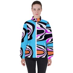 Liquid Warp Background Orange Blue Women s High Neck Windbreaker