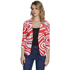 Red White Background Swirl Playful Women s One-button 3/4 Sleeve Short Jacket by Cemarart