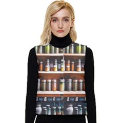 Alcohol Apothecary Book Cover Booze Bottles Gothic Magic Medicine Oils Ornate Pharmacy Women s Button Up Puffer Vest by Grandong