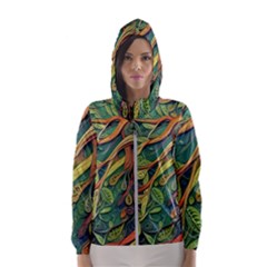 Outdoors Night Setting Scene Forest Woods Light Moonlight Nature Wilderness Leaves Branches Abstract Women s Hooded Windbreaker by Grandong