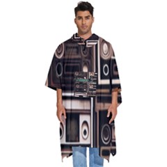 Retro Electronics Old Antiques Texture Wallpaper Vintage Cassette Tapes Retrospective Men s Hooded Rain Ponchos by Grandong