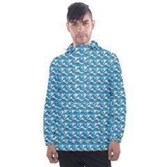 Blue Wave Sea Ocean Pattern Background Beach Nature Water Men s Front Pocket Pullover Windbreaker by Maspions