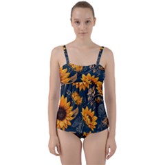 Flowers Pattern Spring Bloom Blossom Rose Nature Flora Floral Plant Twist Front Tankini Set by Maspions