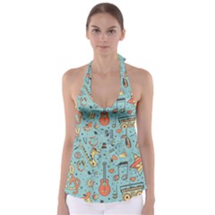 Seamless Pattern Musical Instruments Notes Headphones Player Tie Back Tankini Top