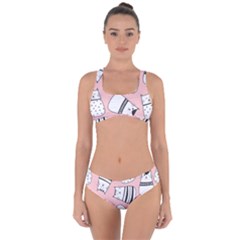 Cute Cats Cartoon Seamless-pattern Criss Cross Bikini Set by Apen