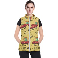 Childish Seamless Pattern With Dino Driver Women s Puffer Vest by Apen