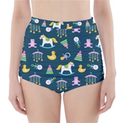 Cute Babies Toys Seamless Pattern High-waisted Bikini Bottoms