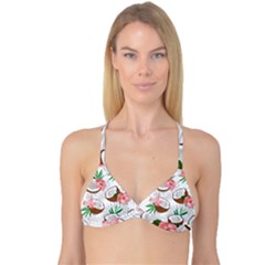 Seamless Pattern Coconut Piece Palm Leaves With Pink Hibiscus Reversible Tri Bikini Top