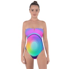 Circle Colorful Rainbow Spectrum Button Gradient Psychedelic Art Tie Back One Piece Swimsuit by Maspions