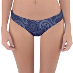 Blue Paisley Texture, Blue Paisley Ornament Reversible Hipster Bikini Bottoms by nateshop