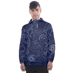 Blue Paisley Texture, Blue Paisley Ornament Men s Front Pocket Pullover Windbreaker by nateshop