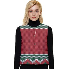 Christmas Pattern, Fabric Texture, Knitted Red Background Women s Button Up Puffer Vest by nateshop