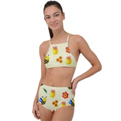 Seamless Honey Bee Texture Flowers Nature Leaves Honeycomb Hive Beekeeping Watercolor Pattern Halter Tankini Set by Maspions