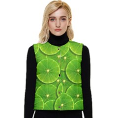 Lime Textures Macro, Tropical Fruits, Citrus Fruits, Green Lemon Texture Women s Button Up Puffer Vest by nateshop