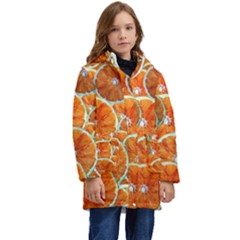 Oranges Patterns Tropical Fruits, Citrus Fruits Kids  Hooded Longline Puffer Jacket by nateshop