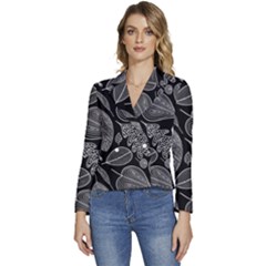 Leaves Flora Black White Nature Women s Long Sleeve Revers Collar Cropped Jacket by Maspions