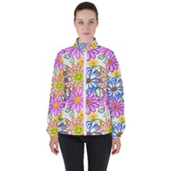 Bloom Flora Pattern Printing Women s High Neck Windbreaker