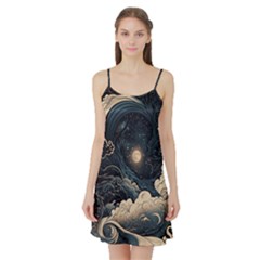 Starry Sky Moon Space Cosmic Galaxy Nature Art Clouds Art Nouveau Abstract Satin Night Slip