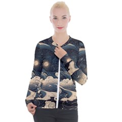 Starry Sky Moon Space Cosmic Galaxy Nature Art Clouds Art Nouveau Abstract Casual Zip Up Jacket