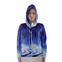 Landscape Outdoors Greeting Card Snow Forest Woods Nature Path Trail Santa s Village Women s Hooded Windbreaker by Posterlux