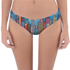 City New York Nyc Skyscraper Skyline Downtown Night Business Urban Travel Landmark Building Architec Reversible Hipster Bikini Bottoms by Posterlux