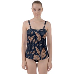 Background Pattern Leaves Texture Twist Front Tankini Set