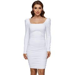 Women Long Sleeve Ruched Stretch Jersey Dress Icon