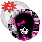 Scene Kid Girl Skull 3  Button (100 pack)