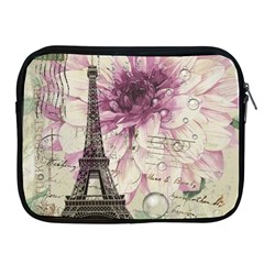 Purple Floral Vintage Paris Eiffel Tower Art Apple Ipad 2/3/4 Zipper Case by chicelegantboutique
