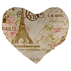 Floral Eiffel Tower Vintage French Paris Art 19  Premium Heart Shape Cushion by chicelegantboutique