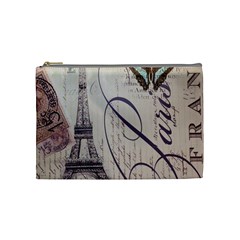 Vintage Scripts Floral Scripts Butterfly Eiffel Tower Vintage Paris Fashion Cosmetic Bag (medium) by chicelegantboutique